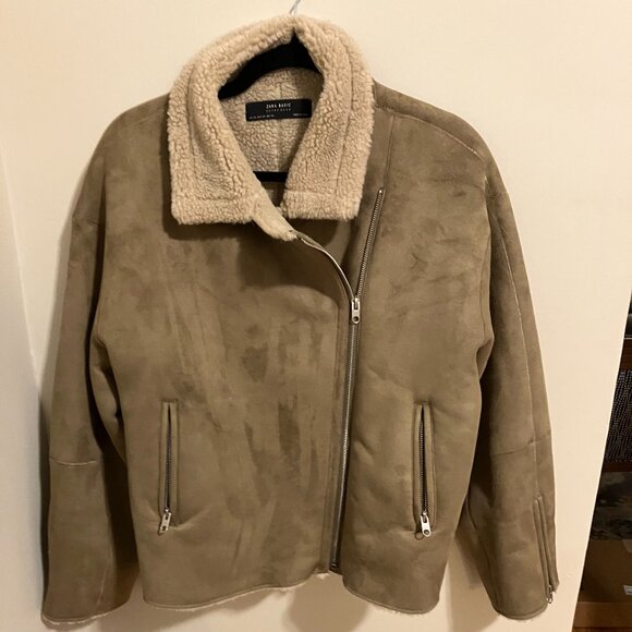 Zara Shearling Faux Suede Bomber Jacket in XXL (lightly worn) - Picture 1 of 5